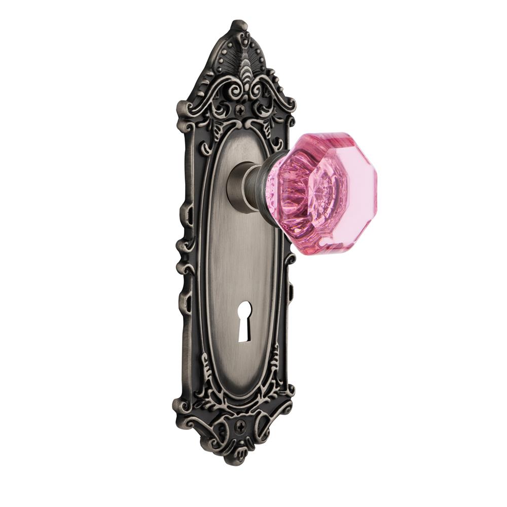 Nostalgic Warehouse VICWAP Colored Crystal Victorian Plate Interior Mortise Waldorf Pink Door Knob in Antique Pewter